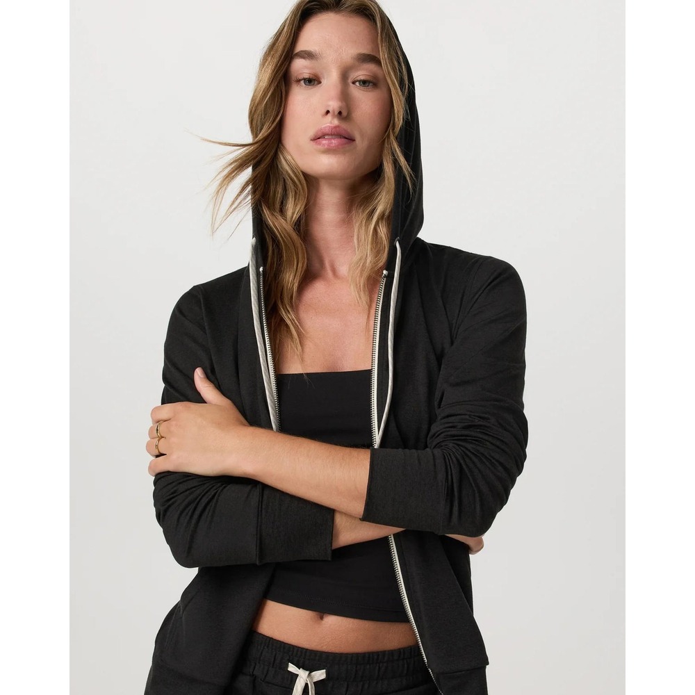 Vuori Halo Essential Hoodie Womens Large Black Full Zip DreamKnit Jacket VW201